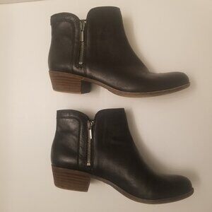 Lucky Brand  Black Leather Boho Side Zip Booties.   Size 10